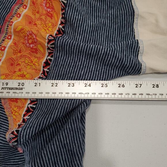 We the Free People Patchwork Raglan Shirt Womens Blue Striped Boho Cropped Tee - Picture 5 of 9